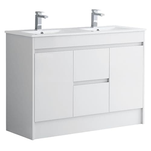 Image of Robanmoa 1200mm Bathroom Vanity Unit with Basin Sink Large Freestanding Bathroom Storage Cabinets Waterproof Ceramic Double Basins 2-Drawer Floorstanding Cabinet Vanity Units