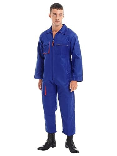 Image of Jowowha Men's Work Wear Boilersuit Coverall with Multi Pockets Zip-Front Overall Trousers Mechanics Uniform Jumpsuit Royal Blue L