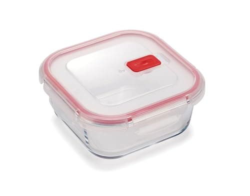 Image of CURVER Square 0.75L Food Storage Glass Containers with Lids - Borosilicate Glass, 4-Clip Lock Airtight Food Containers with Lids, Oven & Freezer Safe