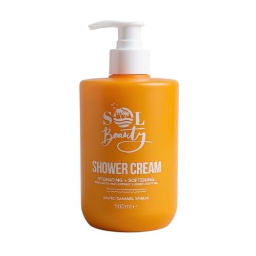 Image of Sol Beauty Shower Cream Salted Caramel Vanilla Scent with Brazil Nut Extract and Buriti Fruit Oil, Hydrating and Softening Vegan Friendly Shower Gel 500ml