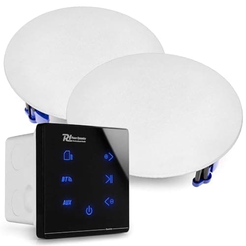 Image of Power Dynamics A50B Bluetooth Ceiling Speaker System – 2x 6.5-Inch Ceiling Speakers with Wall Mounted Amplifier, USB/SD MP3 Player, AUX Input, Touch Panel and Remote Control