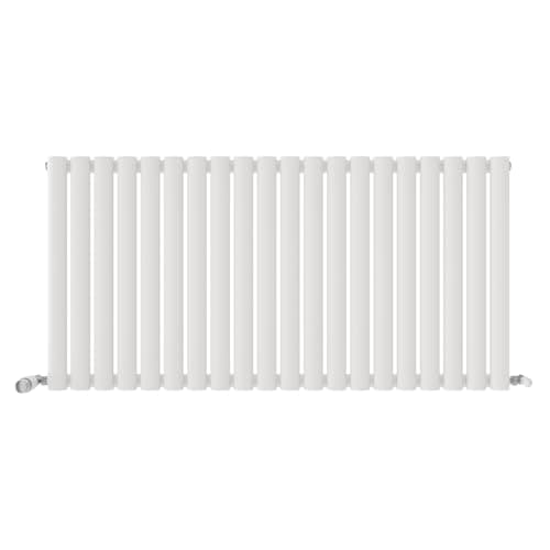 Image of iBathUK Strata Wall-Mounted Horizontal Single Oval Panel Radiator, 20 Column Steel High Thermal Output Hydronic Central Heating, Designer Modern Radiator in Matt White, 600 × 1180mm