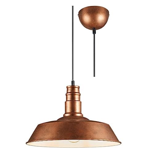 Image of Antique Copper Vintage Metal Shallow Dome Round Pendant Ceiling Light | 36cm Diameter | Round Domed Fixing Plate | 1 x ES E27 Lamp Bulb Required | 240 Volts | Breakfast Bar - Dining Room - Kitchen
