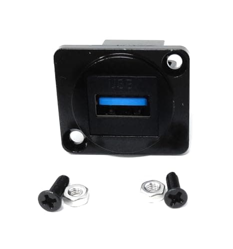 Image of DRUT USB 3.0 D-Series Panel Mount Adapter – Socket-to-Socket Connector for 5Gbps High-Speed USB Data Transfer, Black, Screws Included