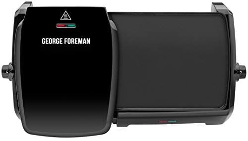 Image of George Foreman Large Electric Grill & Griddle [Dual independent temperature control, Energy saving, Easy clean, Non stick, Healthy, Toastie, Hot plate, Panini, BBQ, Ready to cook light] Black, 23450