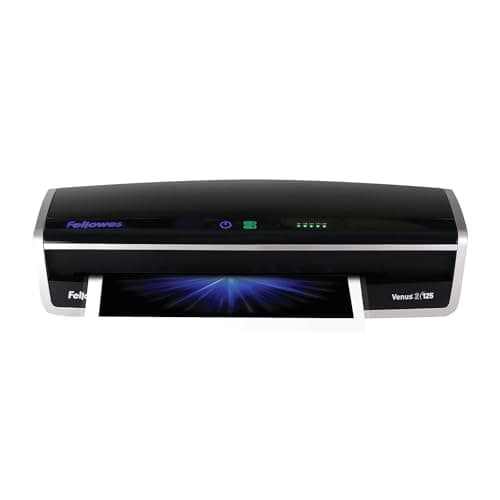 Image of Fellowes Laminator Venus 2 125, Rapid 30-60 Second Warm-up Laminating Machine, with Laminating Pouches Kit (5734801), Black, Silver, 5.1" x 21.3" x 8.2"