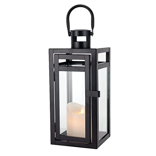 Image of TRIROCKS Decorative Lantern 30cm High Metal Candle Holder with Clear Glass Panels Perfect for Home Decor Living Room Parties Events Tabletop Indoors Outdoors(Matte Black)