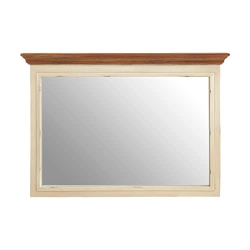 Image of Premier Housewares Cream Fir Wood Veneer, MDF, Mirrored Glass, Sustainable Paulownia Wood Virginia Wall Mirror With Colonial Sophistication / W100 x D6 x H70cm.