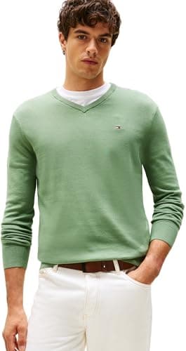Image of Tommy Hilfiger Men's Essential Cotton V Neck MW0MW14745 Pullover Sweater, Green, 3XL
