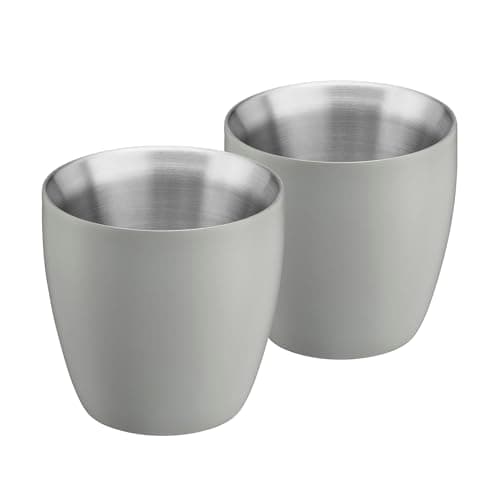 Image of Cooks Professional Set of 2 Stainless Steel Espresso Coffee Cups | Double Wall Insulated Mini Drinking Mug | Dishwasher Safe & Stain, Odour & Rust Resistant | 90ml Capacity | Grey