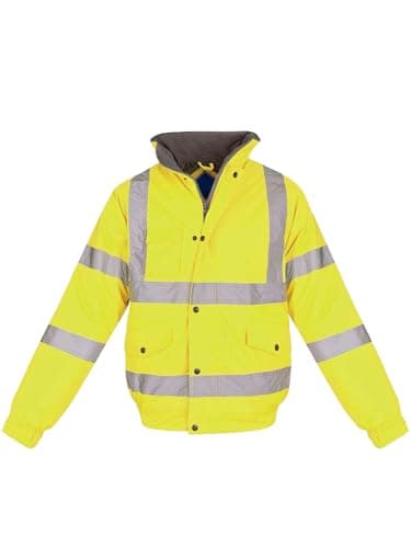 Image of shelikes Hi Vis Viz Visibility Bomber Workwear Security Safety Fluorescent Hooded Padded Waterproof Work Wear Jacket Coat [Yellow M]