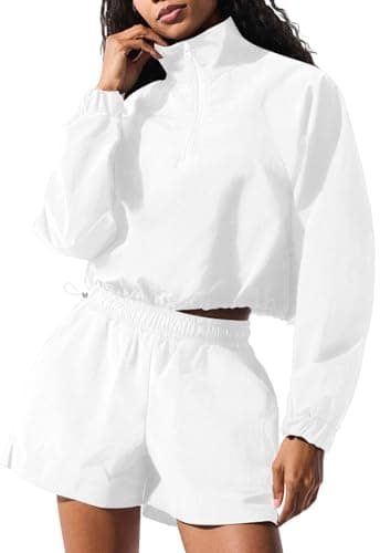 Image of LACOZY Lightweight Workout Jacket for Women Cropped Athletic Gym Running Jumper White XL