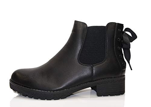 Image of IVACHY Women Ankle Chelsea Boots - Elastic Stretch Booties with Bow Details, Ladies Fashion Winter Wedge Boots Size UK 3-8 Black