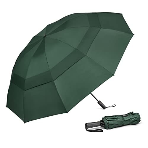 Image of G4Free 62 Inch Large Golf Umbrella Compact Reverse Travel Umbrella 10 Ribs Windproof for Rain Double Canopy Automatic Open Close (Dark Green)