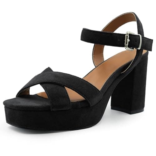 Image of Fashion Thirsty Womens High Block Heels Platform Shoes Buckle Crossover Strap Ladies Comfort Open Toe Heel Wedding Smart Office Evening Party Occasion Heeled Strappy Comfort Dress Wide Fit Sandals