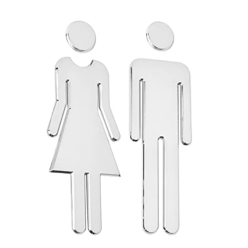 Image of GORGECRAFT 2Pcs 19cm Male and Female Toilet Signs Self Adhesive Washroom Door Signs for Ladies and Gentlemen Silver Men Women Wall Stickers Symbol for Home Office Hotel Parking Restaurant WC Decor