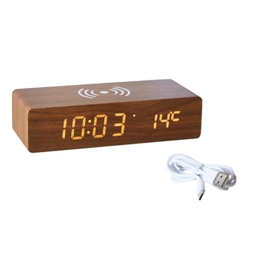 Image of Coopers of Stortford - Wireless Charging Alarm Clock with Temperature Display - Touch to Wake, Auto Dimming and Triple Alarm - USB Powered