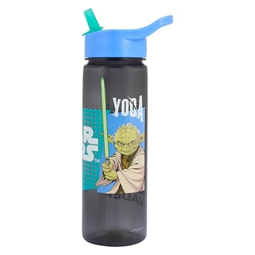 Image of Star Wars 600ml Water Bottle with Straw and carry handle by Polar Gear featuring Yoda and Darth Vader for children or adults at school, the gym, sports, work made of polypropylene