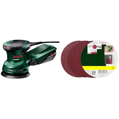 Image of Bosch Home and Garden Random Orbit Sander PEX 220 A (220 W, in Carton Packaging) + 25 Random Orbit Sanding Sheets, Dia.125mm, 80-240 Grit