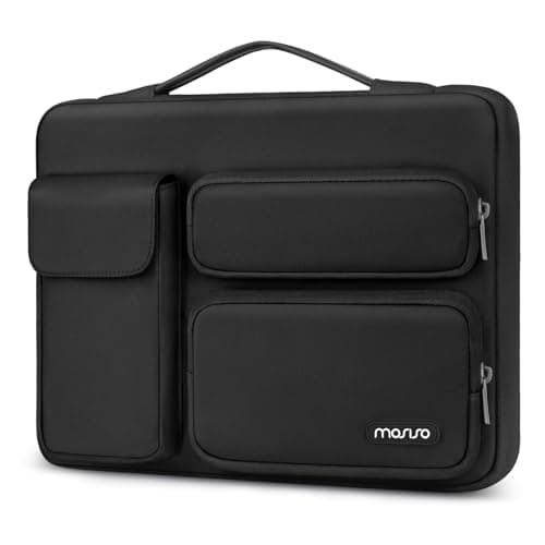 Image of MOSISO 360 Protective Laptop Case 13.3 inch, 13-13.3 inch Laptop Sleeve Compatible with MacBook Air/Pro 13 / Pro 14, HP Dell ASUS Lenovo, Side Open Bag with 2 Raised&1 Flapover Pockets, Black