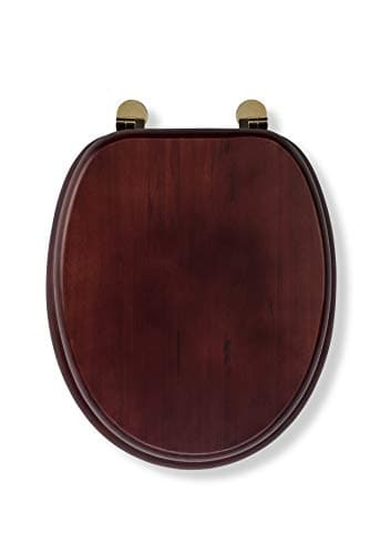 Image of Croydex Solid Pine Toilet Seat with Mahogany Effect - Oval Solid Wood Toilet Seats for Extra Comfort, Adjustable Brass Hinges, 48 x 38 x 7 cm, All Fittings Included