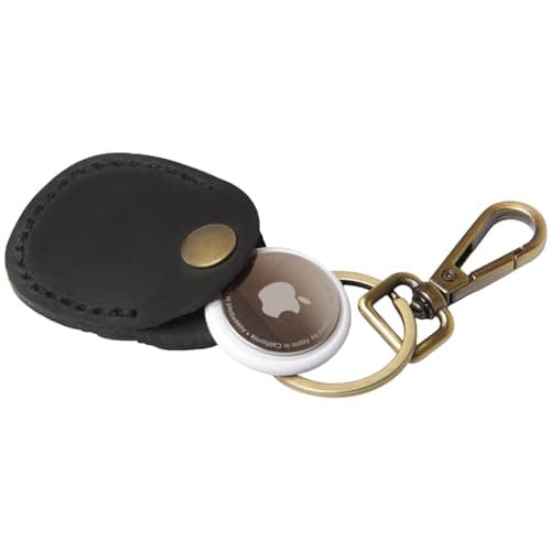 Image of Lee Loft 100% Genuine Leather AirTag Keyring Holder – Premium Handmade Apple Air Tag Case with Snap Button – Scratch-Resistant, Secure Air Tag Holder (Black)