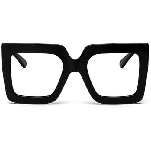 Image of Breaksun Oversized Blue Light Glasses for Women Fashion Thick Square Computer Eyewear Non-Prescription Black Glasses, Black, MM