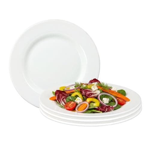 Image of UNIQUE HOME LIVING Zenix 4-Piece Classic White Side Plates Set, 8 Inch Glass Small Plate Set Round Dessert Plates, Appetiser/Salad/Fruit/Snacks, 20.5cm Dinnerware Scratch Resistant, Dishwasher Safe
