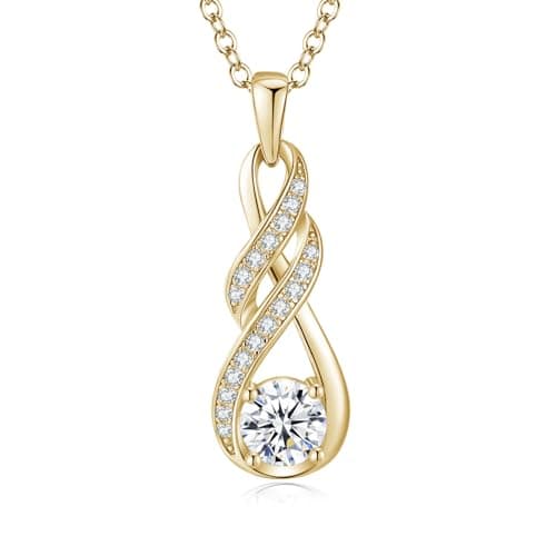 Image of LOCIBLO Necklaces for Women 925 Sterling Silver Infinity Pendant Yellow Gold April Birthstone Cubic Zirconia Necklace Simulated Diamonds Birthday Gifts Jewellery for Her, 16"+2"