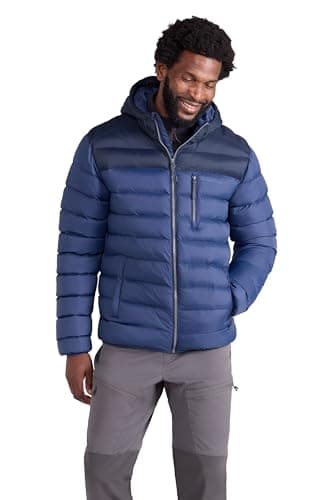 Image of Mountain Warehouse Link Mens Padded Jacket - Showerproof, Lightweight & Warm Puffer Coat with Lots Of Pocket - Ideal For Cold & Wet Weather Dark Blue L