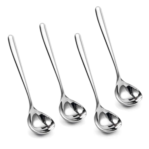 Image of IMEEA 8-inch Mini Ladle Deep Soup Spoon SUS304 Stainless Steel Small Serving Soup Ladle Gravy Spoon, Set of 4