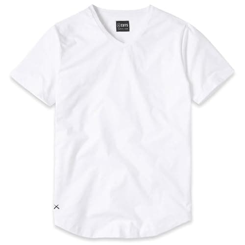 Image of Cuts Clothing Men's AO V-Neck Short Sleeve T-Shirt | Casual, Soft Curve Hem, Athleisure, White, Large