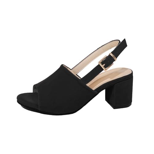 Image of Momolaa Sandals for Women Sale CLEARANCE UK size 5 Ladies Chunky Heeled Sandals Platform Block Mid Heel Slingback Open Toe Ankle Strap Sandal Black