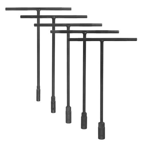 Image of sourcing map 5pcs T-Handle Wrench Socket 8/10/12/13/14mm Metric High Carbon Steel 6-Point Spanner Socket with Long Reach for Motorcycle Bicycle Car Repair, Gray-Black
