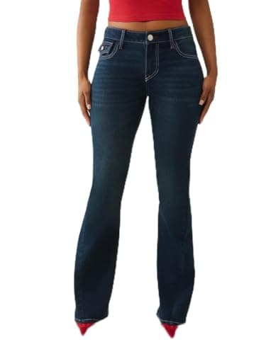 Image of True Religion Women's Joey Single Needle Mid Rise Flap Flare, Blue, 26