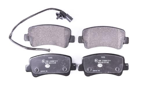 Image of HELLA 8DB 355 015-301 Brake pad set - with integrated wear warning contact - T1970 - for e.g. NISSAN / OPEL / RENAULT / VAUXHALL