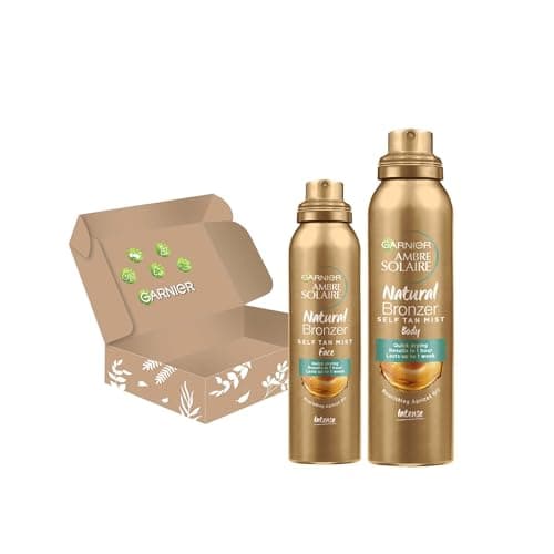 Image of Garnier Self-Tan Face and Body Duo, Natural Streak-Free Tan With Nourishing Apricot Oil and Buildable Ultra Fine Mist, Vegan Formula, Ambre Solaire, 2 Pieces