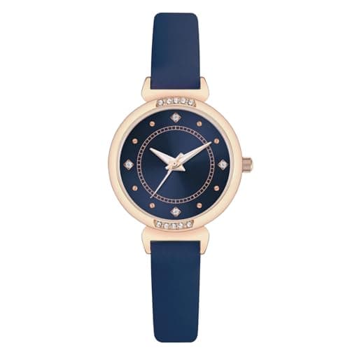 Image of Nuovo Women's Watches Blue Leather Women's Watches Rose Gold Case Elegant Simple Watch Crystal Diamond Watch Analogue Quartz Watches for Women