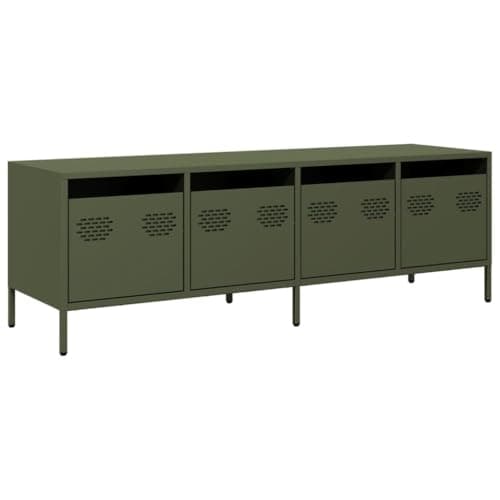 Image of vidaXL tv cabinet stand media hifi unit - industrial white steel with 4 drawers, adjustable feet for living room/bedroom