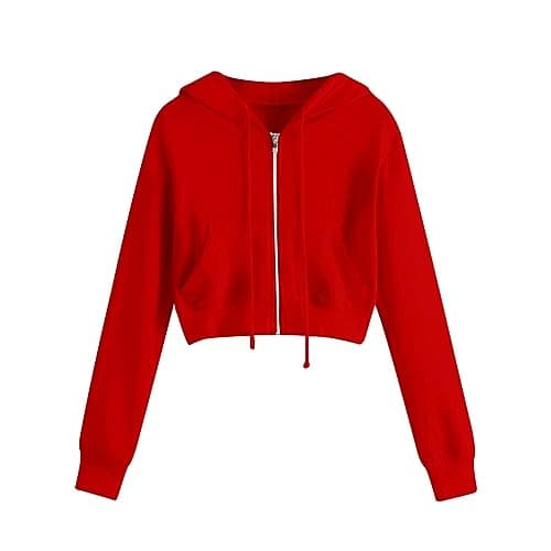 Image of AnnSemo Hoodies for Women UK Casual Solid Colour Zip Up Hoodie with Pockets Regular Fit Lightweight Sweatshirts with Hood Long Sleeve Drawstring Pullover Cropped Tops