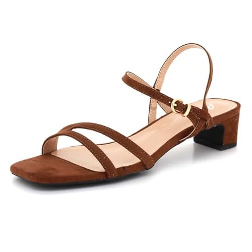 Image of AARZ LONDON Womens Flat Ankle Strap Sandals Square Toe Suede Style Summer Casual Evening Party Holidays Travel Everyday Comfort Ladies Brown Shoes Size 7 UK 40 EU