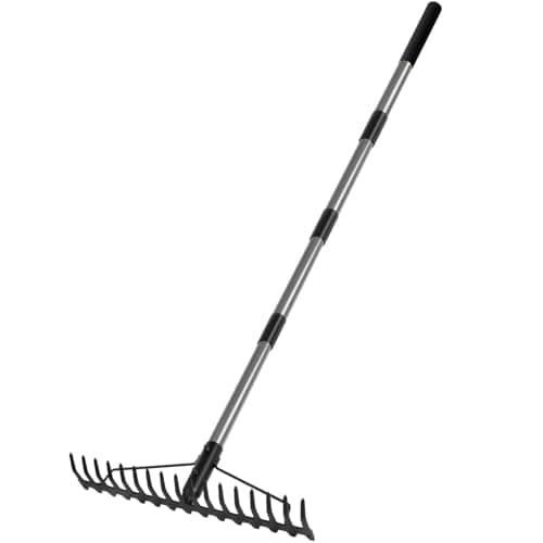 Image of Walensee 165cm/5.4FT Heavy Duty Garden Rake with Stainless Steel Handle, 17 Steel Tines Metal Dual-Head Garden Rake Tool, for Loosening Soil Gathering Leaf Leveling Lawn Farming Land Yard Thatch Rake