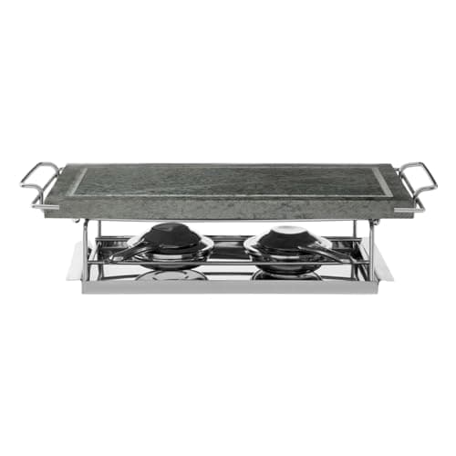 Image of Acense Hot Stone Grill, Gourmet Tabletop Food Cooker for Steak, Seafood and Vegetables - 43 x 20 x 11 cm Marble/Wood