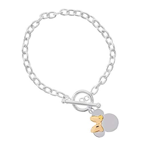 Image of Disney Minnie Mouse Sterling Silver Bracelet with Pink Bow 7.25 inches, Sterling Silver