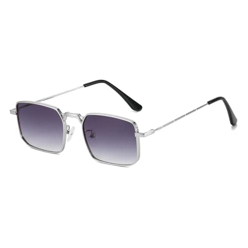 Image of LJCZKA Rectangle Sunglasses Metal Frame for Men Women Retro Square Sunglasses Tinted Lens 90s Vintage Shades UV400 Protection (Silver Gradient Grey)