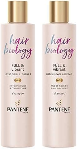 Image of Pantene Hair Biology Full & Vibrant Volumising And Repairing Hair Shampoo For Fine, Thinning, Dull, Coloured Hair With Lotus Flower, Omega 9, 250ml (Pack of 2)