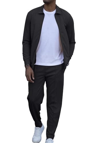 Image of KUYIGO Mens Tracksuit Full Set Waffle Hooded Full-Zip Sweatsuits Jogging Tops Joggers 2 Piece Tracksuit Casual Business Pullover Set M Dark Grey