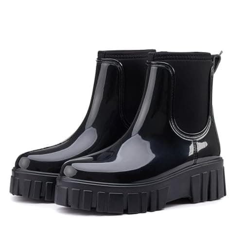 Image of CLYCTIP Womens Rain Boots Ladies Short Chelsea Booties Waterproof Wellington Boots UK Sizes 3-8 (Black, Adult, Women, 4, Numeric, UK Footwear Size System, Medium)