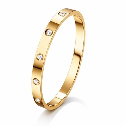 Image of JILLICK Gold Tone Stainless Steel Bracelet With Pave Crystals - Elegant Jewelry For Women Sensitive Skin, Daily Wear, Stackable Design, Minimalist Polished Gift For Birthday