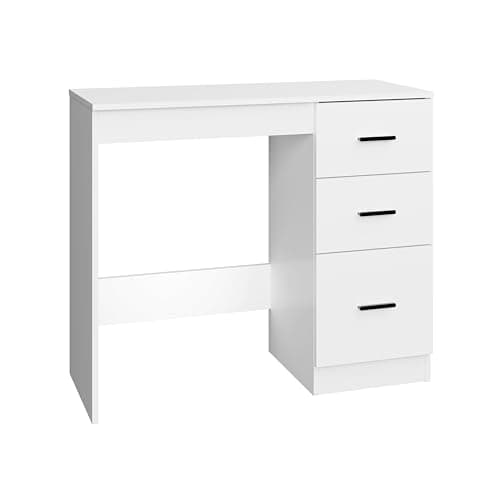 Image of Panana 3 Drawer Dressing Table, Modern Vanity Table Makeup Desk Home Office, Bedroom, Dressing Room (White)